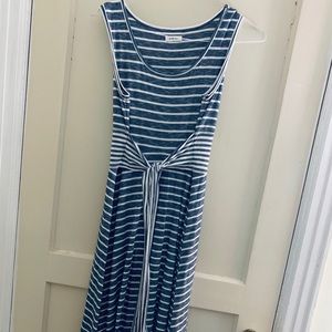 Max Studio Blue & White Tie-Waist Midi Dress